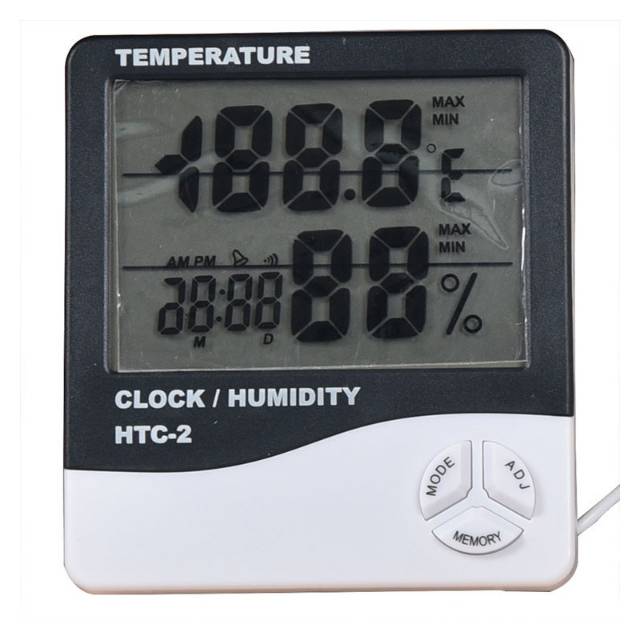 HTC-2 In/Out Thermometer Hygrometer Clock Temperature Humidity 3 row