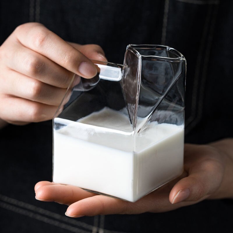 Gelas Susu Kaca Estetik Unik Lucu Bentuk Kotak Design Milk Box Aesthetic-8