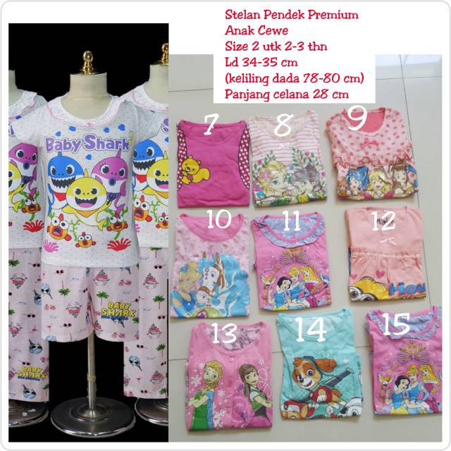 Piyama Stelan Pendek Princess Barbie Premium Anak Cewe Size 2 ( 2-3tahun)