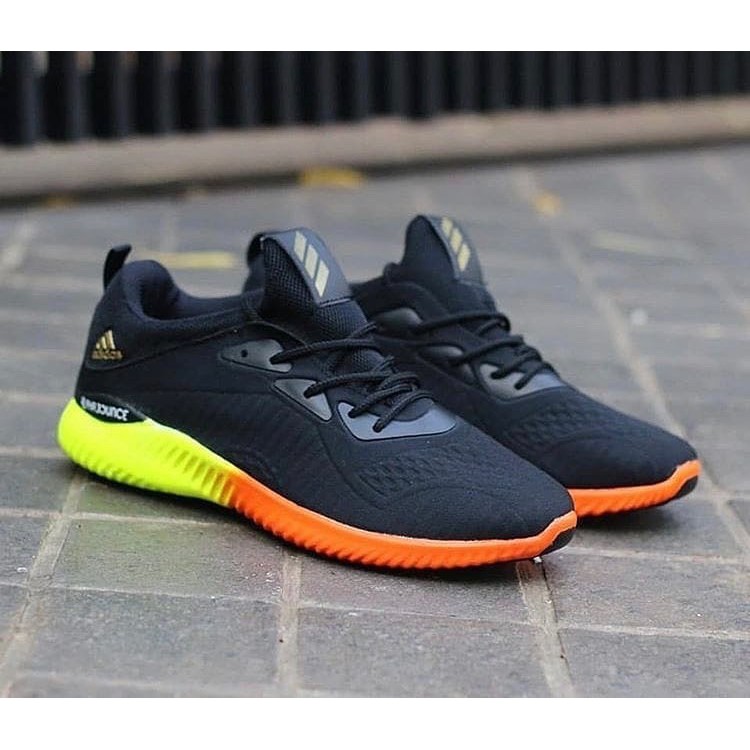 Sepatu Adidas Alphabounce Grade Original Sneakers Sport Running Black Neon Orange Kado hadiah Pria