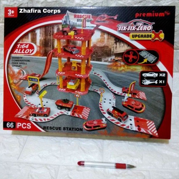 Miniatur Pemadam Kebakaran Station - Fire Rescue Track Station - Parking Garage Fire Truck