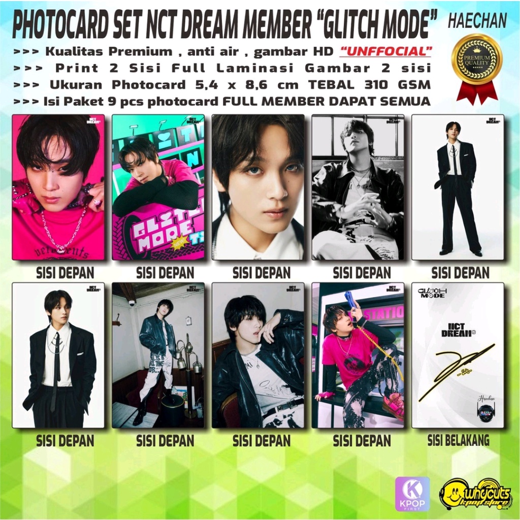 PHOTOCARD SET PC KPOP PREMIUM NCT DREAM MEMBER GLITCH MODE / PRINT 2 SISI FULL LAMINASI GLOSSY / ANTI AIR