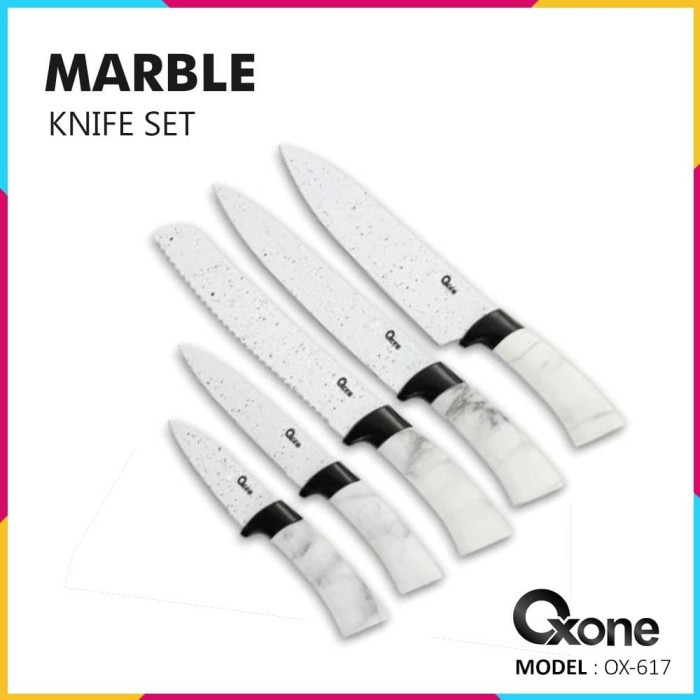 Oxone 5pcs Knife Set OX-617 - Pisau Dapur White Marble