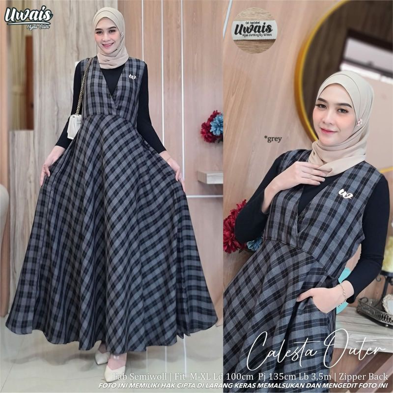 CALESTA OUTER ORI UWAIS HIJAB // OUTER DRESS GAMIS SEMIWOLL VIRAL TERLARIS