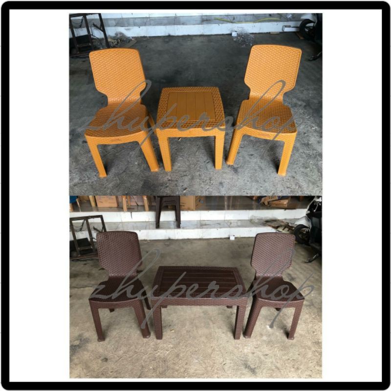 1 Set 2 Kursi teras Santai Plastik Olymplast OL 208 + Meja kotak olymplast /meja Panjang olymplast