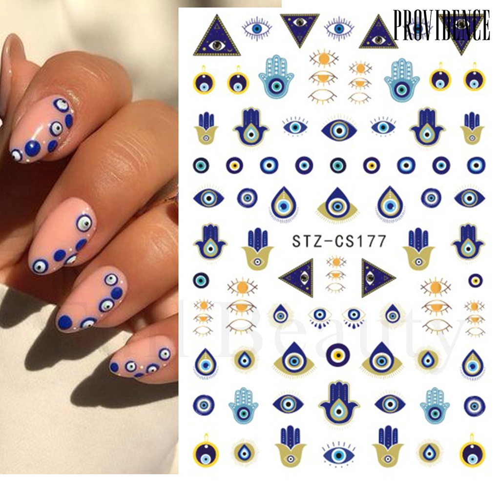 Stiker Kuku Motif Mata Iblis 5 Gaya Dengan Perekat Untuk Dekorasi Nail Art