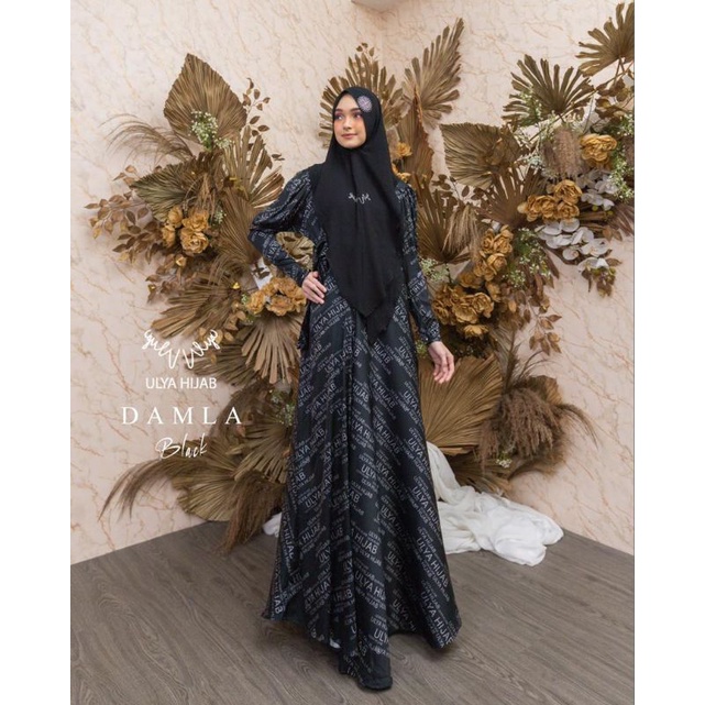 ULYA HIJAB - (11 SERIES) DAMIA BLACK - ABAYA RAIHANA - STRIPY FLOWER SERIES - AILEE ONYX CREAM & BLA