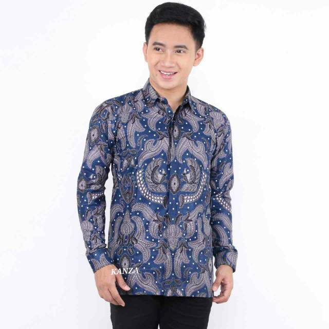 Kemeja batik  pria warna  navy  batik  kanza Shopee Indonesia