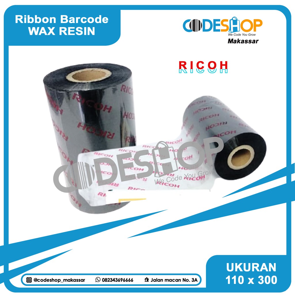 RIBBON RICOH (B110A) WAX RESIN 110 mm X 300 m PRINTER BARCODE ZEBRA