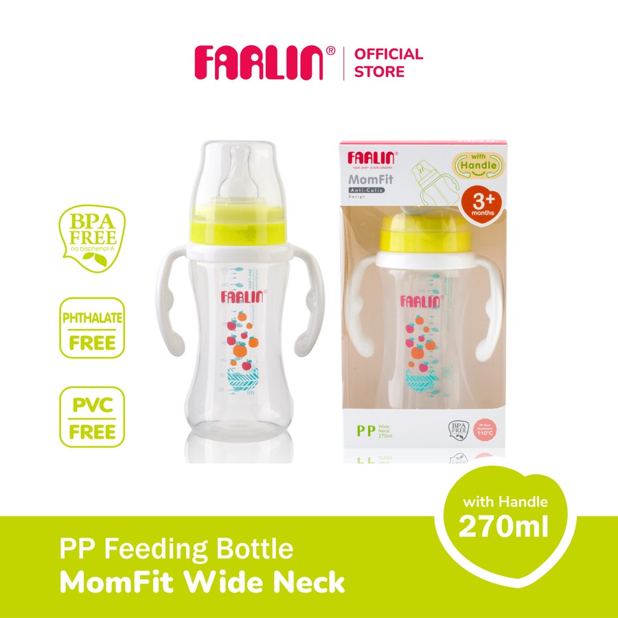 Farlin MomFit PP Wide Neck Feeding Bottle with Handle - 270 ml