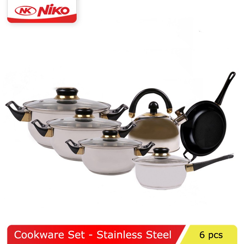 Cookware Set Stainless isi 6 pcs NIKO NK 1113SP panci set teko teflon wajan