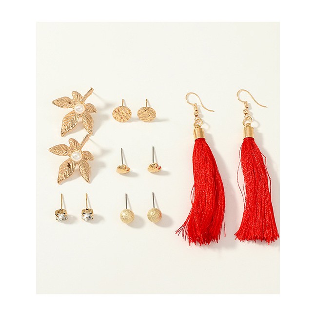 LRC Anting Set Fashion Gold Tassel Earrings Set Of 6 F50584