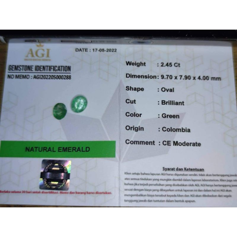 Batu asli natural zamrud colombia plus sertifikat