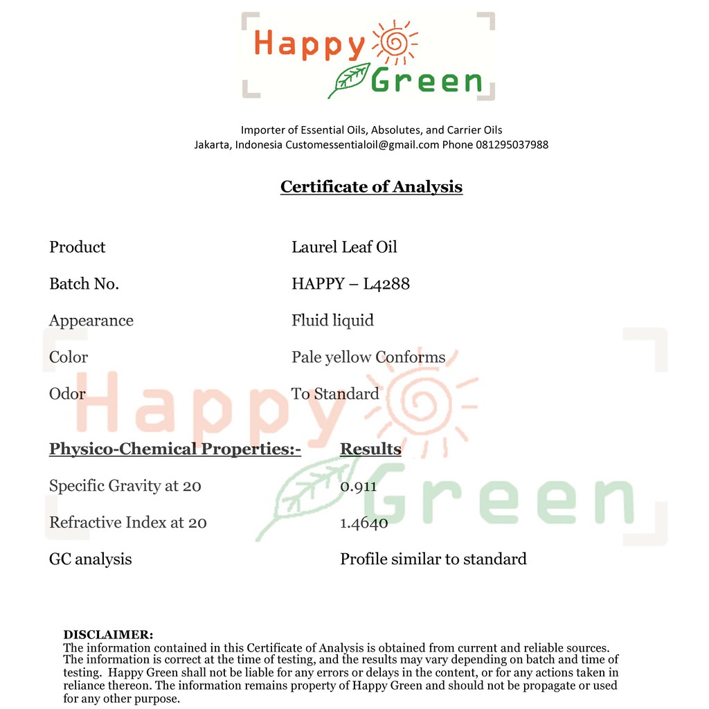 Happy Green Laurel Leaf Essential Oil (10 ml) - Minyak Daun Laurel
