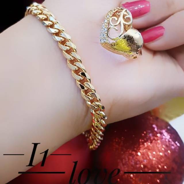 Xuping gelang plus cincin lapis emas 24k