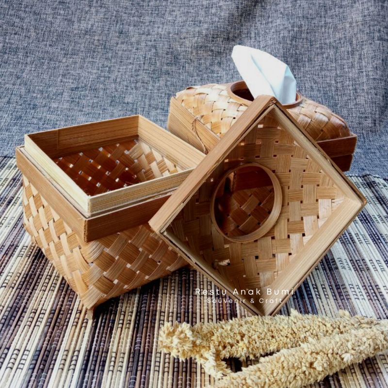 (B018) Kotak Tisu Makan Kecil 10cm - Kerajinan Bambu - Anyaman Bambu - Souvenir Bambu - Tempat tisu 