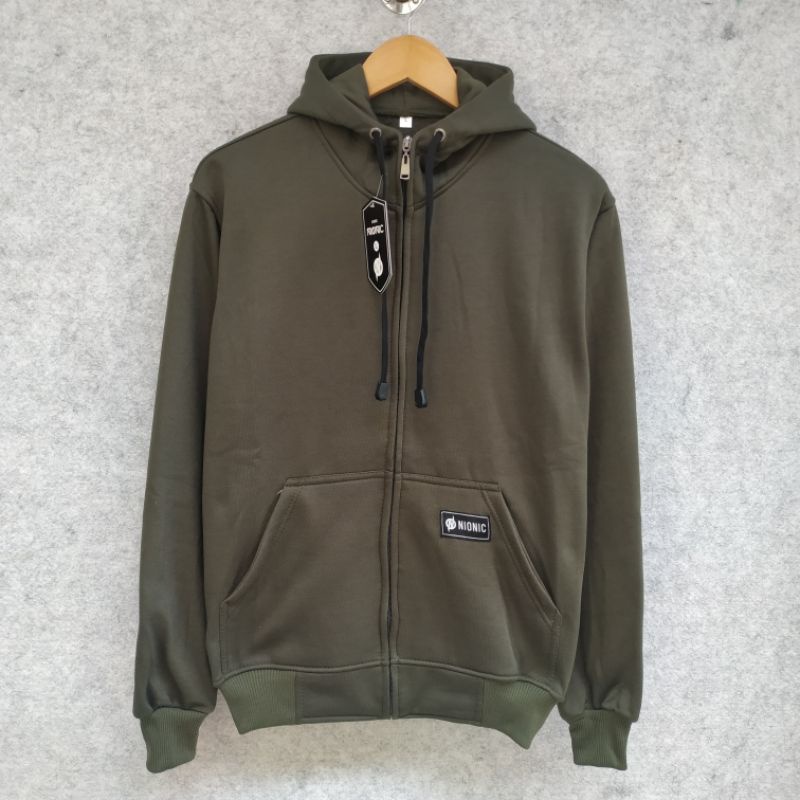 Jaket Hoodie Polos Hijau Army Original Nionic Free Gantungan Kunci