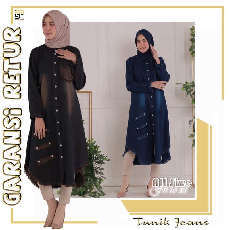 Andira015 Atasan Wanita Lengan Panjang Terbaru Bahan Jeans Import Premium Tunik Cewek Levis Warna Hi