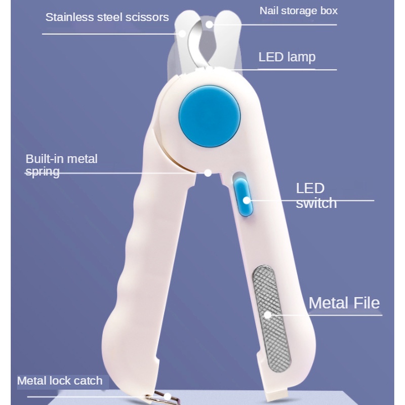 Gunting Kuku Dengan Lampu LED Bahan Stainless Steel Untuk Anjing / Kucing