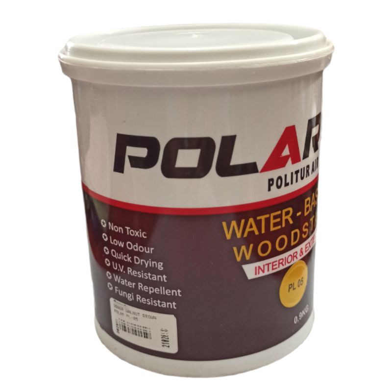 politur air - POLAR WOODSTAIN 0,9 - water base - pernis kayu - vernis kayu bahan campuran air