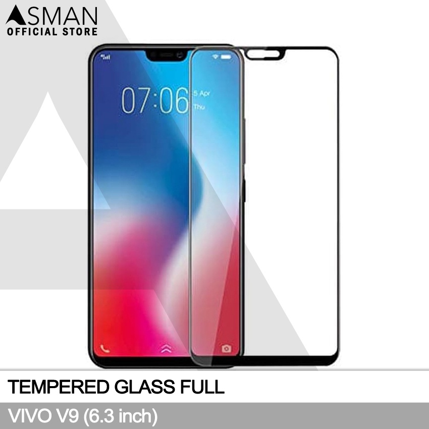 Tempered Glass Full VIVO V9 (6.3&quot;) | Anti Gores Kaca - Hitam