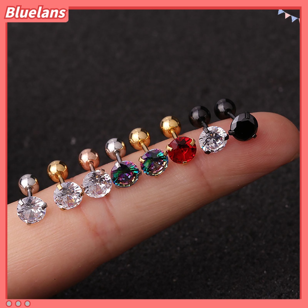 1 Pc Anting Stud Cubic Zirconia Warna-Warni Untuk Wanita