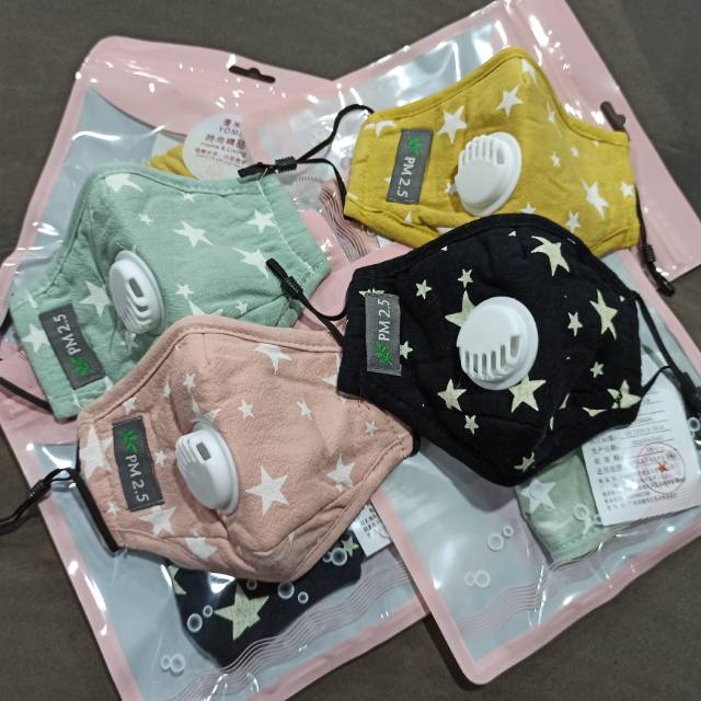 Masker ANAK Katup Filter Respirator Motif BINTANG PM2.5 Tali Adjustable KATUP POLOS
