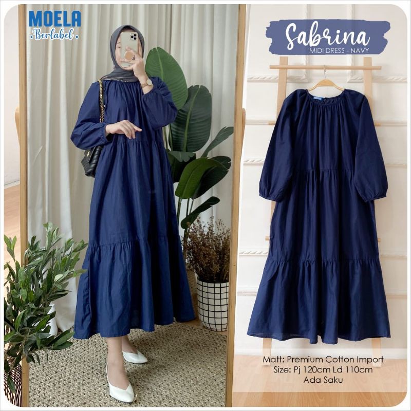 SABRINA SUPLIS POKIS Midi Dress Tunic Tunik Atasan Wanita Catton Cotton Rayon ORI Moela Berlabel