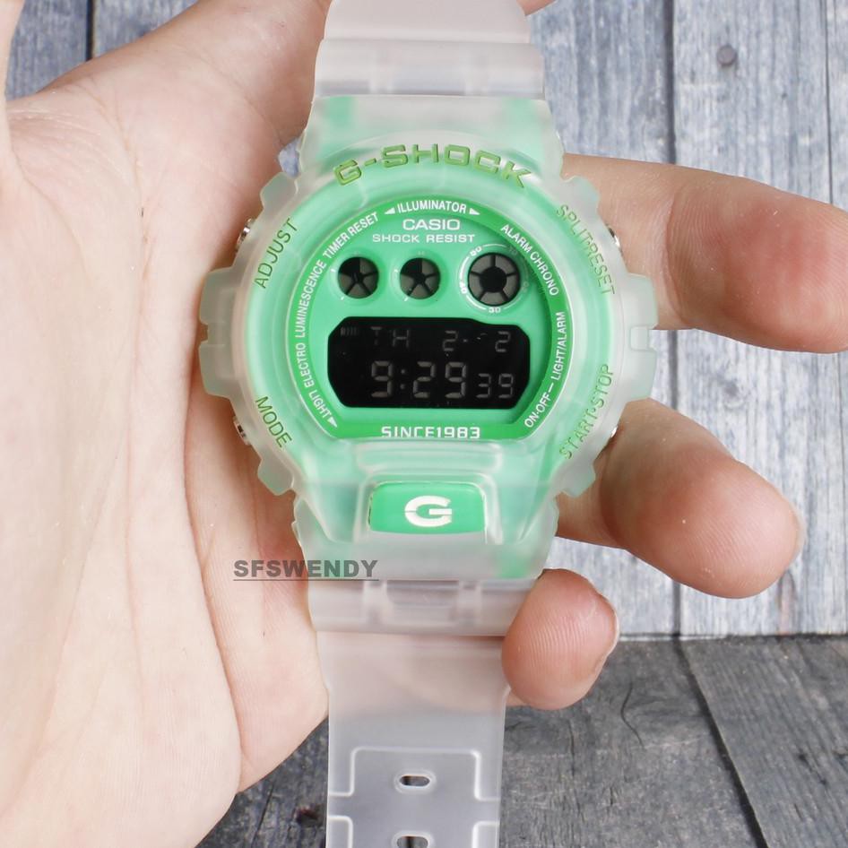 654-ty FOTO REAL  Jam tangan Digital G Shock DW-6900 Transparant putih list hijau army pria & ana