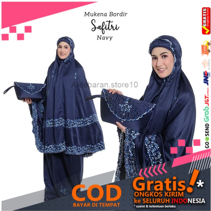 RUKUH MUKENA MUKENA DEWASA BORDIR SAFITRI NAVY FREE SAJADAH TAS