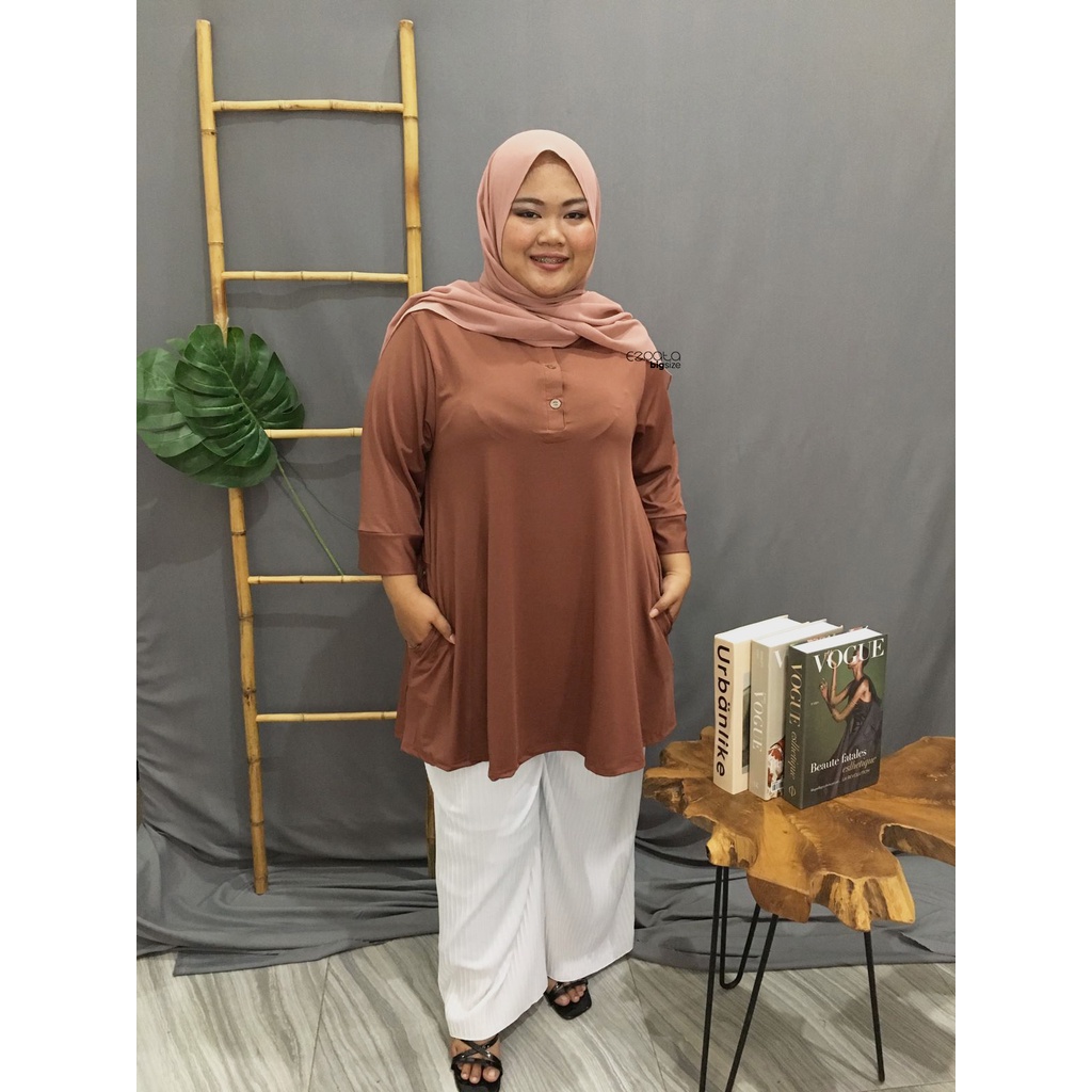 Ezpata Atasan Blouse Wanita Jersey Adem dan Melar Jumbo BigSize XXXL BB 70-100kg LD 110-140cm Polos Casual Korean Style Kekinian Murah