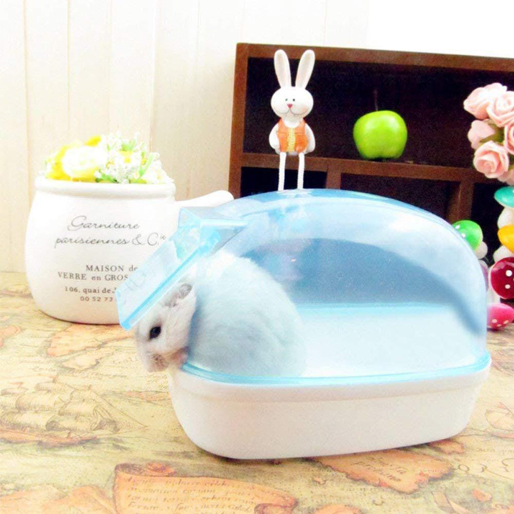 REBUY Rebuy Hamster Kamar Mandi Lucu Mini Pet Penutup Bebas Debu Dengan Pintu Bathtub Pasir Peliharaan