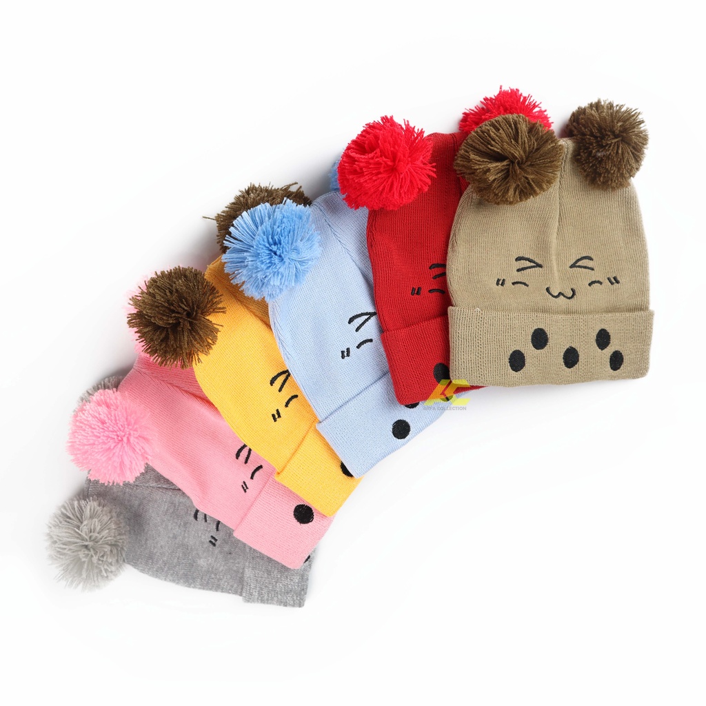 Kupluk Pom Pom Rajut Anak Bayi Bordir Boba / kupluk Baby Bordir Boba/Kupluk bayi Arfa collection