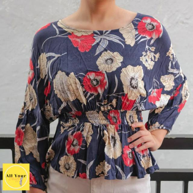 BAJU TUNIC BLUE FLORAL | PAKAIAN WANITA | ATASAN WANITA |  BAJU THRIFT WANITA