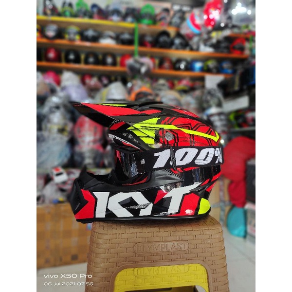HELM KYT CROSS  JUMSHOT #01 BK/YELOW FLUO#RD FLUO ORIGINAL