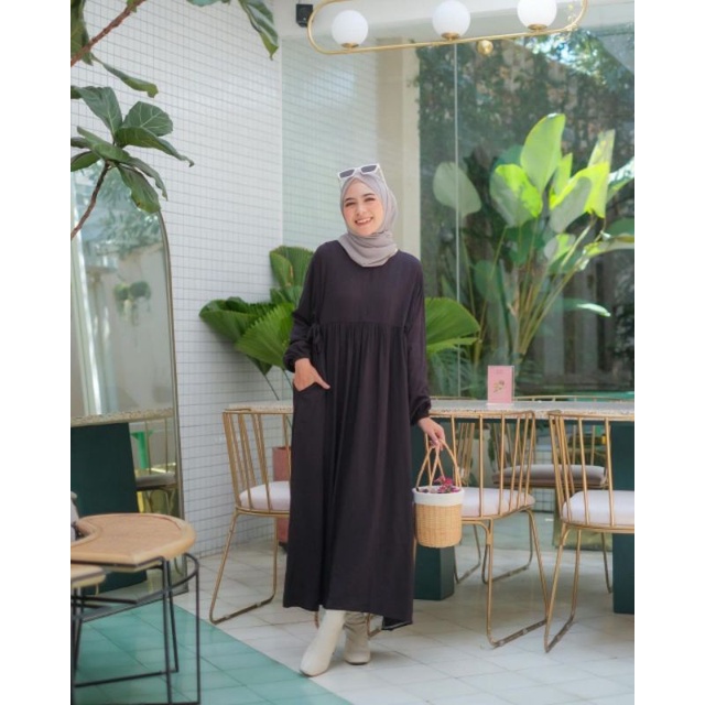 Dress Muslimah Casual Midi Dress Long Dress korea bahan Rayon Valencia