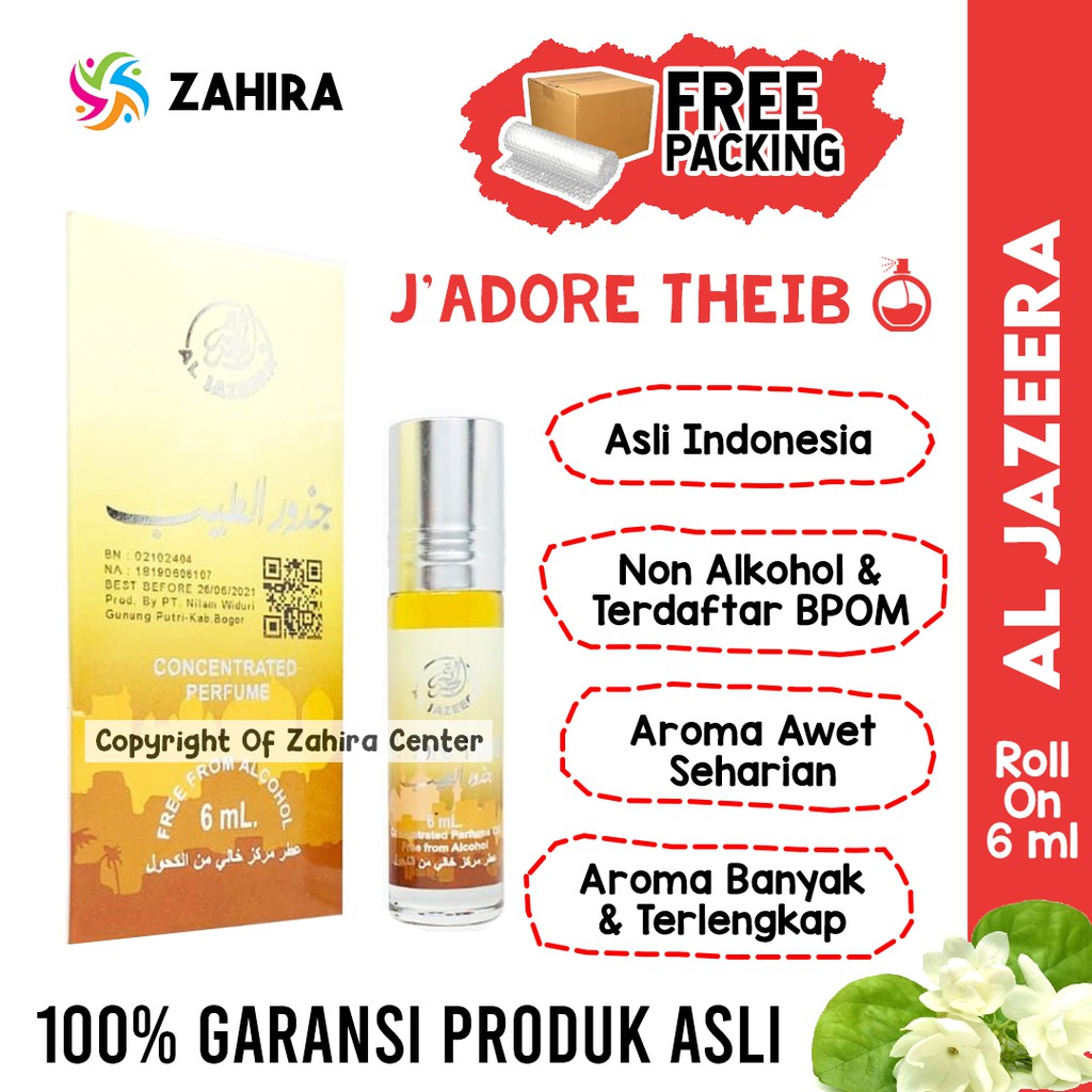 ASLI Parfum Sholat Al Jazeera J'Adore Theib Habib 6ml Non Alkohol Roll on Minyak Wangi Unisex BPOM