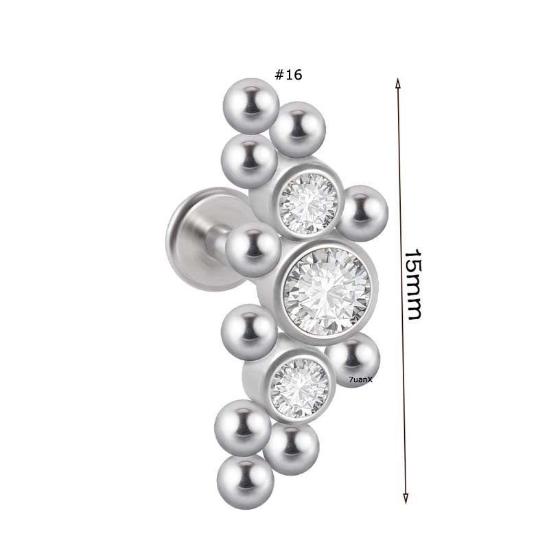 1 Piece Internal Thread Stainless Steel 16Gauge Labret Lip Barbell Cartilage Helix Rook Piercing