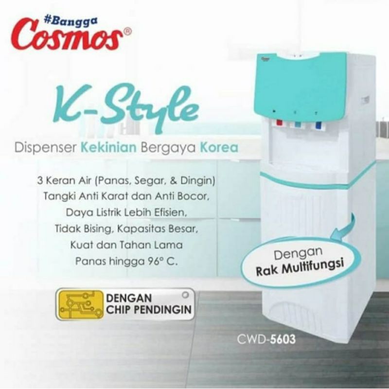 Dispenser Galon Atas Cosmos CWD 5603 3 Kran Hot, Cold &amp; Normal Dispenser Cosmos 5603