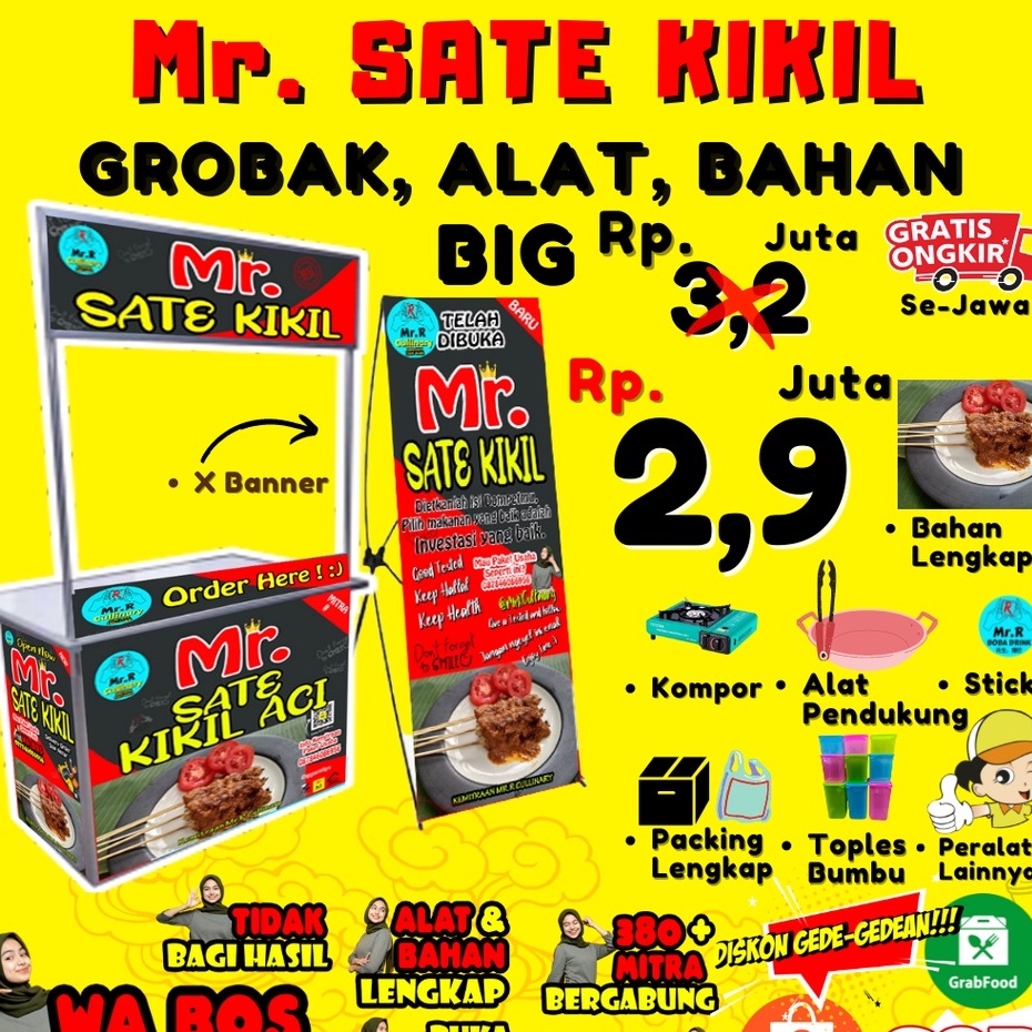 

Mr.SATE KIKIL NEW|| MR.R CULLINARY (FRANCHAISE,PAKET USAHA,KEMITRAAN) GROBAK/BOOTH PORTABLE,ALAT LENGKAP, DAN BAHAN BAKU UTAMA