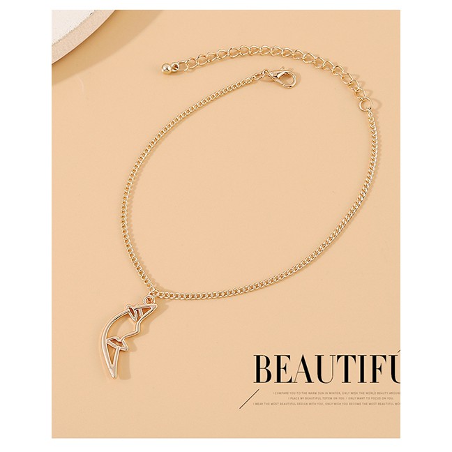 LRC Gelang Kaki Fashion Golden Little Moon Triangle Alloy Hollow Y64456