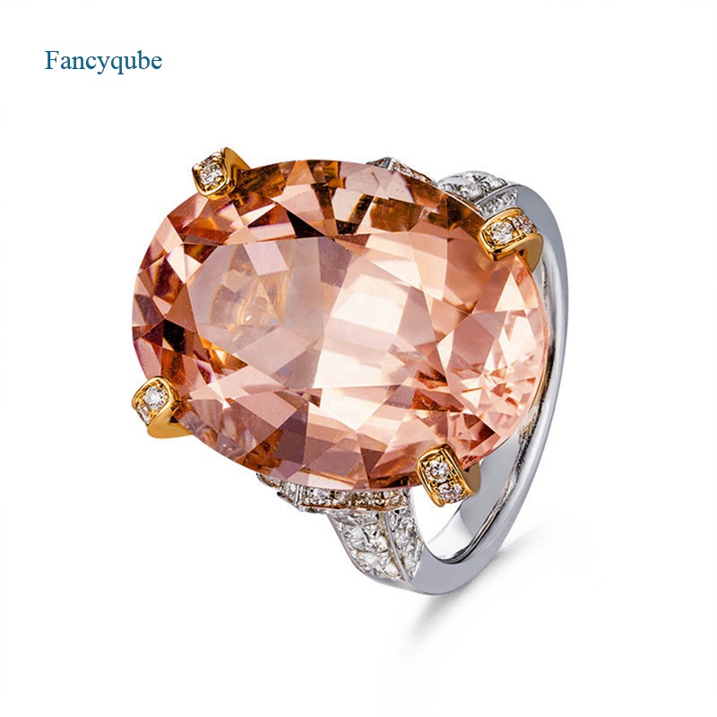 Fancyqube Cincin Sterling Silver 925 Adjustable 13x18mm Hias Cubic Zirconia Aaa Champagne Untuk Wanita