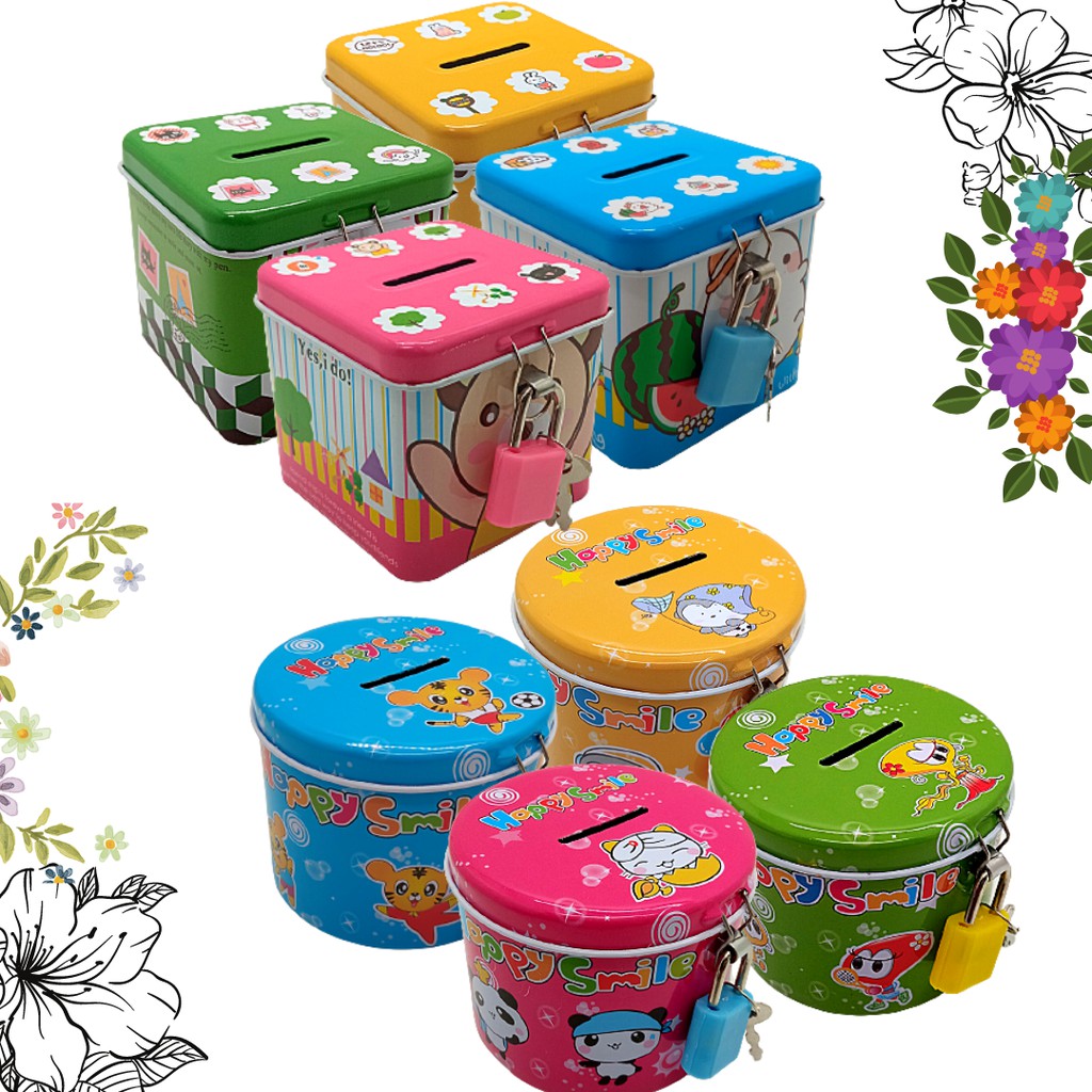 Celengan Mini Bentuk Kotak-Bulat/Celengan Besi + Gembok