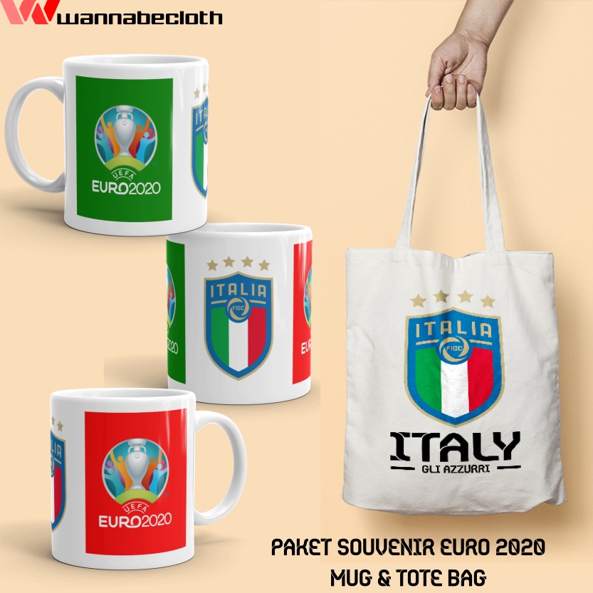 Souvenir Hadiah Merchandise Euro 2020 Mug Italy Italia Tote Bag Italy Italia
