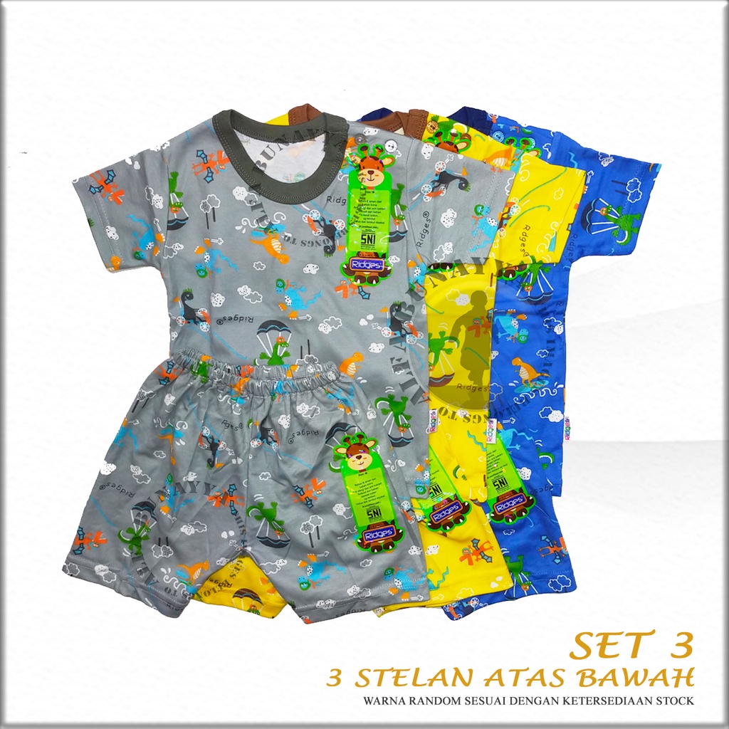 3 SET Stelan Anak Laki Laki RIDGES - Set Pakaian Anak Bayi Atasan Bawahan