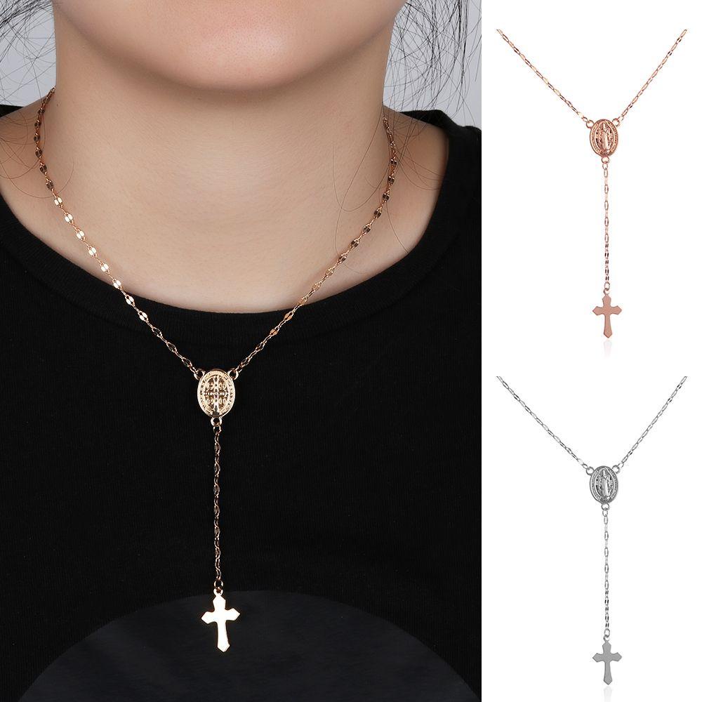 Solighter Salib Kalung Fashion Perhiasan Hadiah Rose Gold Perak The Virgin Mary