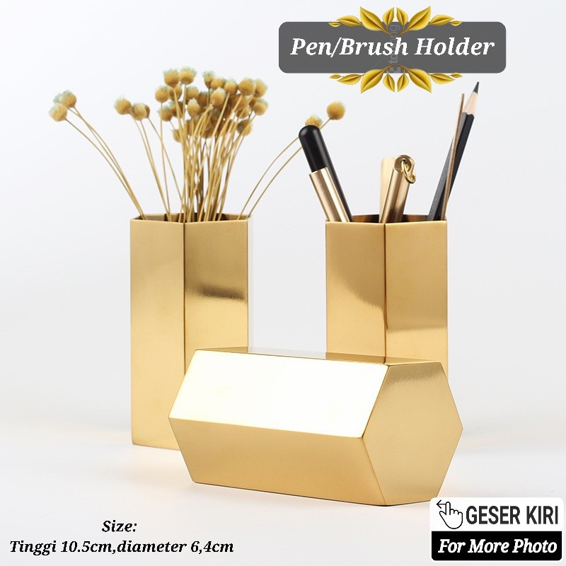 TBI Golden Pen/Brush Holder Tempat Kuas Makeup Emas Tempat Pen Alat Kantor