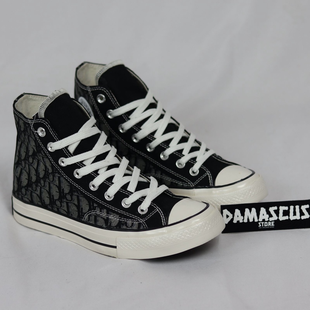 Sepatu Pria Converse Black White X DIOR Import High Quality