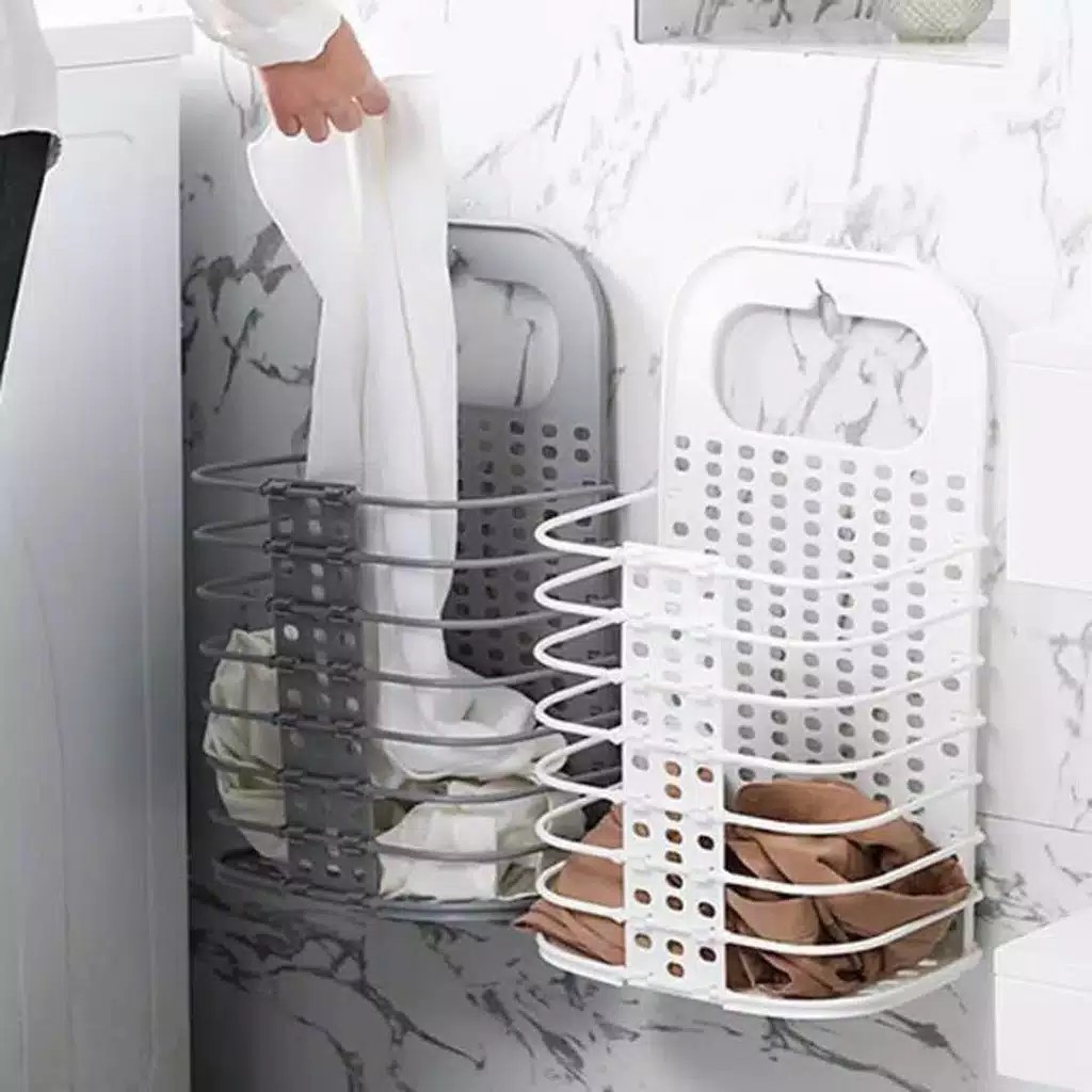 Keranjang Lipat Tempel Dinding Folding Laundry Bag Storage Organizer Tempat Pakaian Baju Toilet Shopee Indonesia