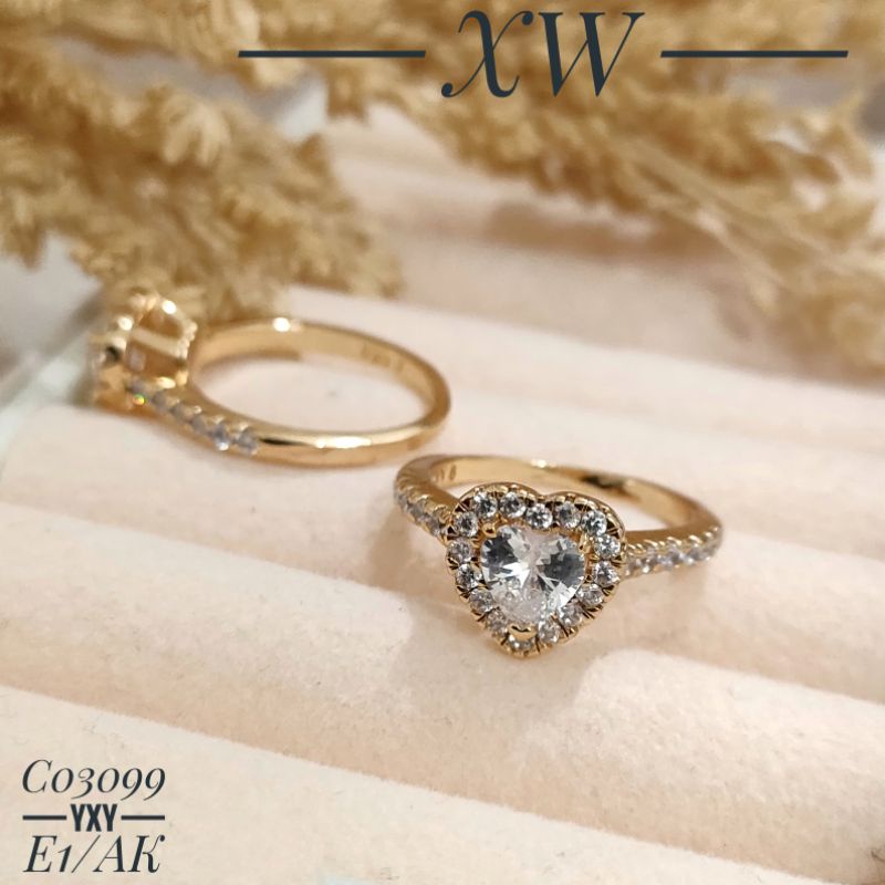 Cincin Yaxiya Motif Love Zircon warna Gold (size 5-7) C03099